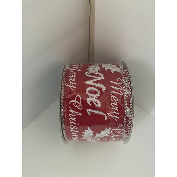 Red Noel Joy Hope Merry Christmas Script Wired Ribbon 9 Feet 2.5” Holiday Decor - Picture 6 of 7